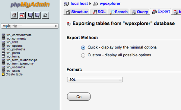Database-Export cara migrasi wordpress