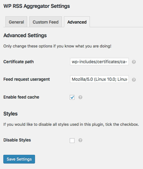 Setting autoblogging WP RSS Aggregator 3