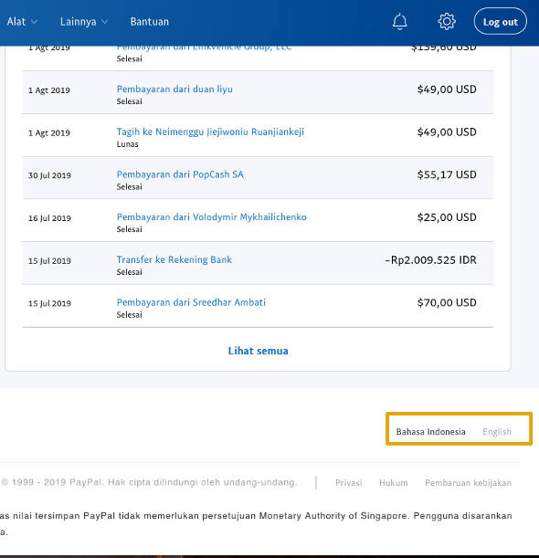 ganti bahasa paypal