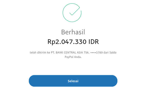 Berhasil transfer paypal ke bank