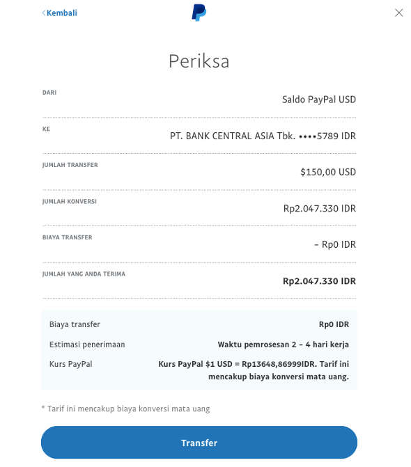 Menarik saldo uang paypal ke rekening bank3