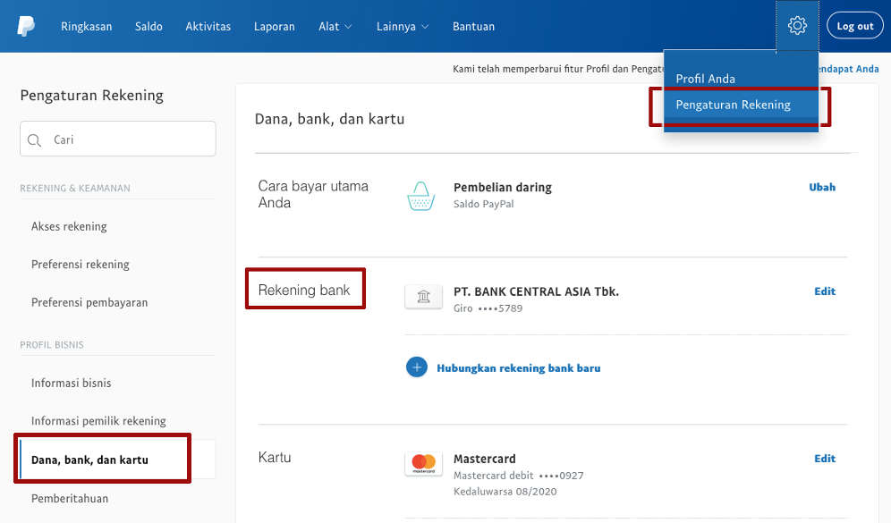 Cara menambah saldo paypal dari rekening bank