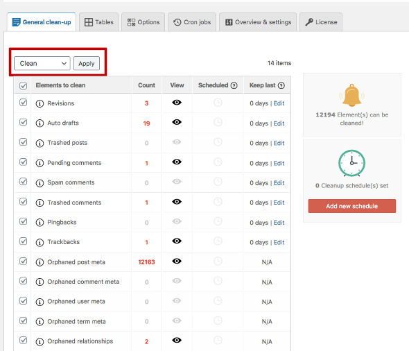 Advanced Database Cleaner General Clean Up