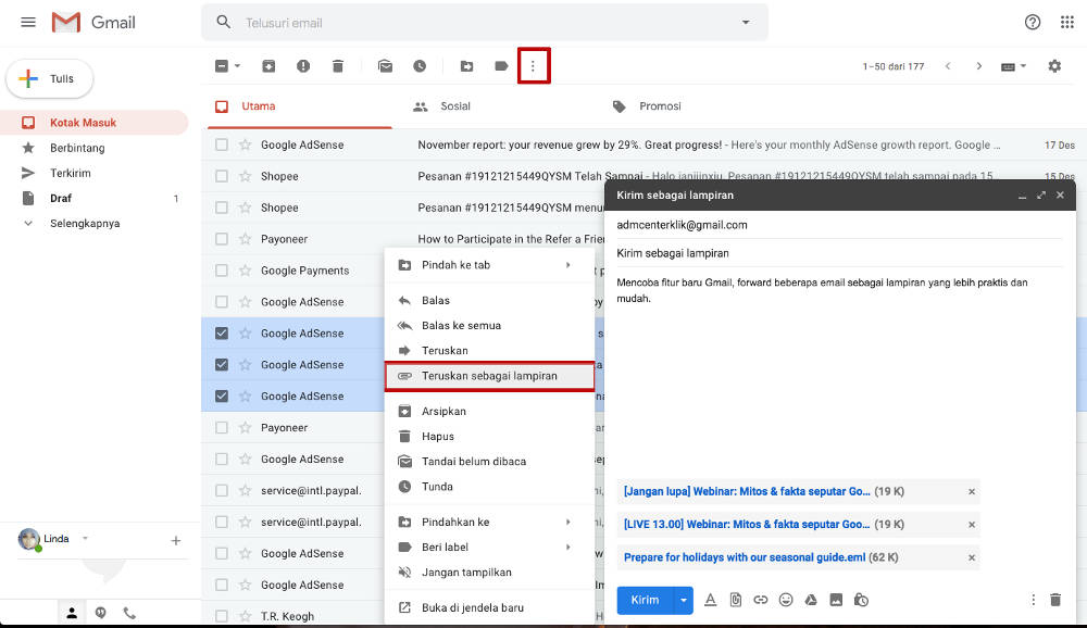 Forward email terlampir Gmail