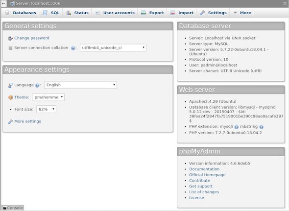 phpmyadmin interface