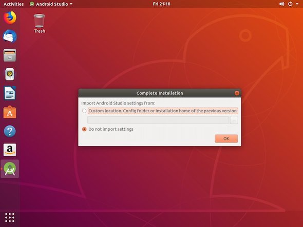 cara instal ubuntu android studio import settings