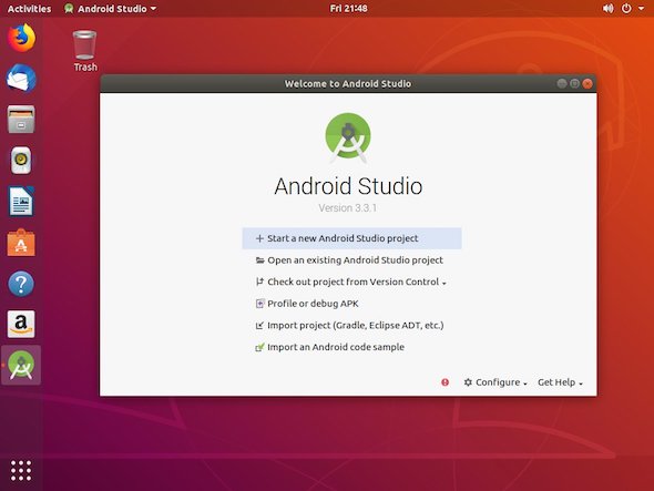 cara instal ubuntu android studio welcome page