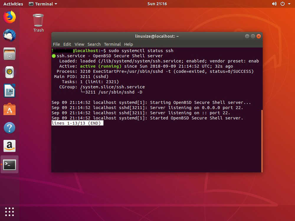 instal ubuntu ssh status