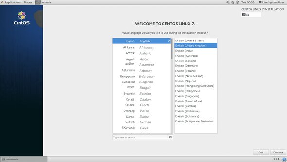 Select Language Install CentOS 7