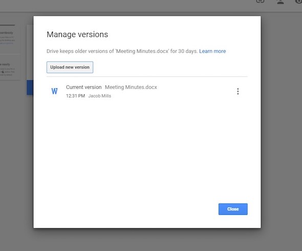 manage versions Mengganti File Google Drive