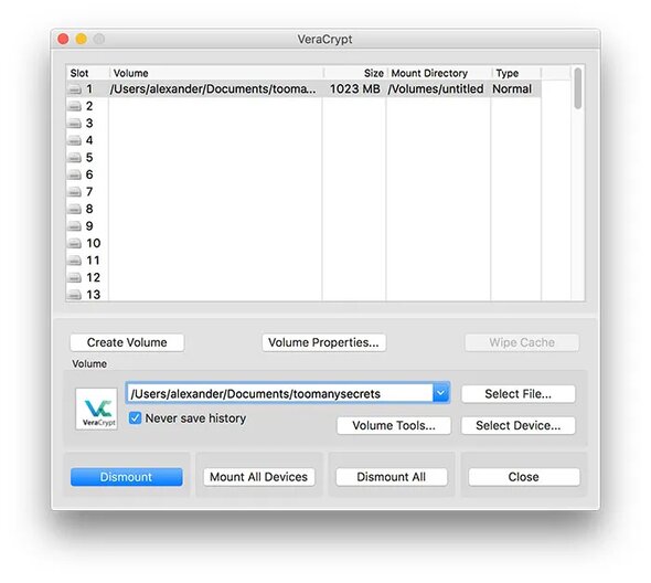 veracrypt mounted enkripsi file mac